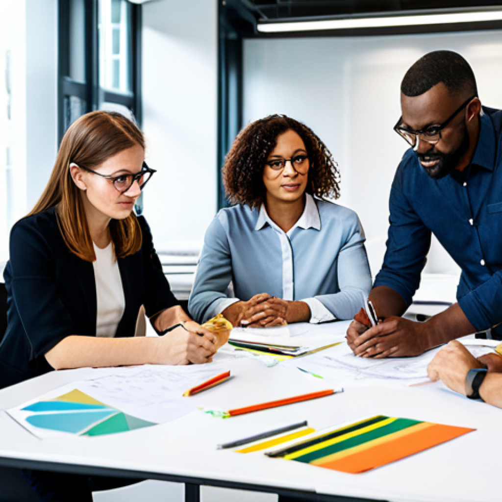 **

"A group of diverse professionals participating in a design thinking workshop in a modern office setting. They are brainstorming ideas and collaborating on prototypes. Everyone is fully clothed in appropriate business attire. The atmosphere is creative and collaborative. Safe for work, appropriate content, family-friendly, professional, perfect anatomy, natural proportions, well-formed hands."

**