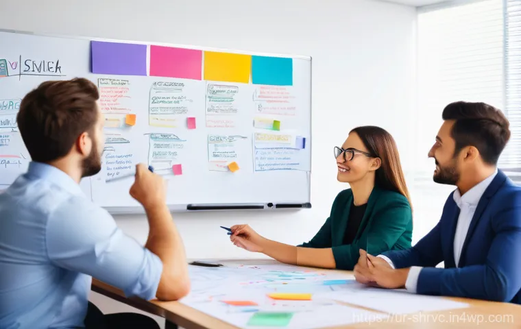 서비스 디자인 사고로 서비스 차별화하기 - **Collaborative Low-Fidelity Prototyping and Feedback:**
    "In a clean, well-lit design studio, a ...