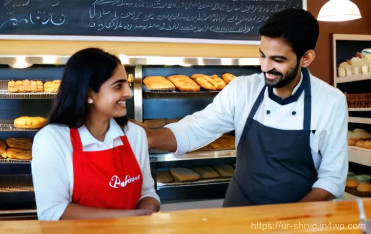 서비스 디자인 사고의 중요성과 혜택 - **Prompt:** A cozy, brightly lit local bakery, bustling with activity. The friendly female baker, we...