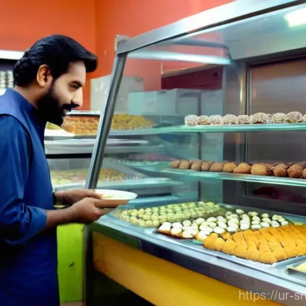 서비스 디자인 사고와 프로세스 혁신 - **Prompt:** A warm and inviting scene inside a bustling local Pakistani bakery. A friendly male bake...