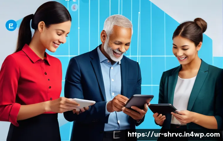 서비스 디자인 사고의 지속적 개선 방안 - **Prompt:** A diverse group of people, representing various ages and ethnicities, interact with diff...