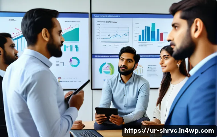 서비스 디자인 사고와 조직 문화 변화 - A diverse group of professional businesspeople in a modern office setting engaged in a deep user res...