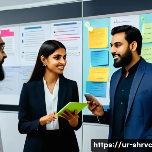 서비스 디자인 사고의 차별화 전략 - A diverse group of Urdu-speaking professionals conducting in-depth user research in a modern office ...