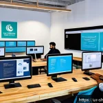 서비스 디자인 사고를 통한 제품 개발 전략 - A professional office environment in Karachi featuring a diverse team of Pakistani professionals col...