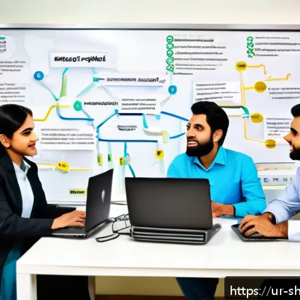 서비스 디자인 사고 적용 사례 분석 - A detailed scene of a modern Pakistani customer service center where a diverse team of marketing, sa...