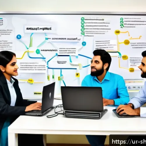 서비스 디자인 사고 적용 사례 분석 - A detailed scene of a modern Pakistani customer service center where a diverse team of marketing, sa...