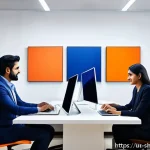 서비스 디자인 사고의 시각적 아이디어 발상 - A vibrant, professional service design concept showcasing the strategic use of color to capture user...