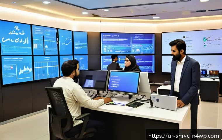서비스 디자인 사고의 인사이트 도출 방법 - A modern customer service center in Pakistan showcasing a diverse group of Urdu-speaking professiona...