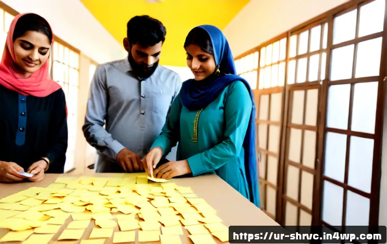 Home 17 서비스 디자인 사고의 프로토타입 개발 과정 - Photorealistic service design workshop in a bright Karachi innovation studio, diverse Pakistani team...